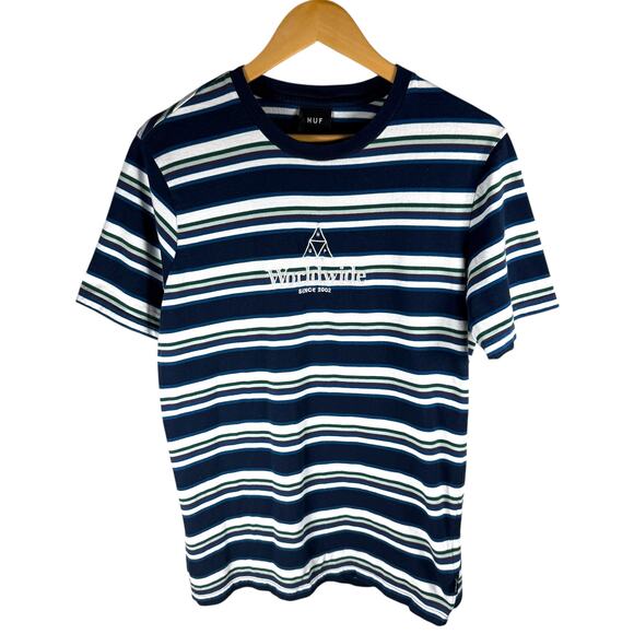 HUF Worldwide Multicolored Striped SS Top Men’s L - Skater Streetwear Casual Hip - Picture 1 of 15